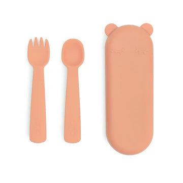 Feedie Fork & Spoon Set 矽膠餐具套裝 - Dark Peach 暗橙色